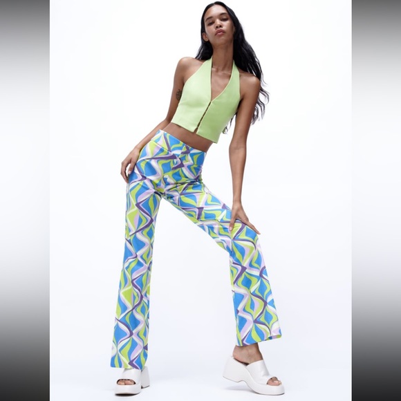 ZARA Printed Flared Pants - Picture 2 of 9